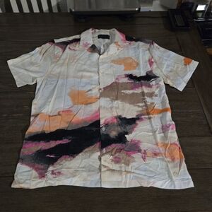 New Rayon Shirt Botton Down Short Sleeve Water Color Brush Size M (38-40)